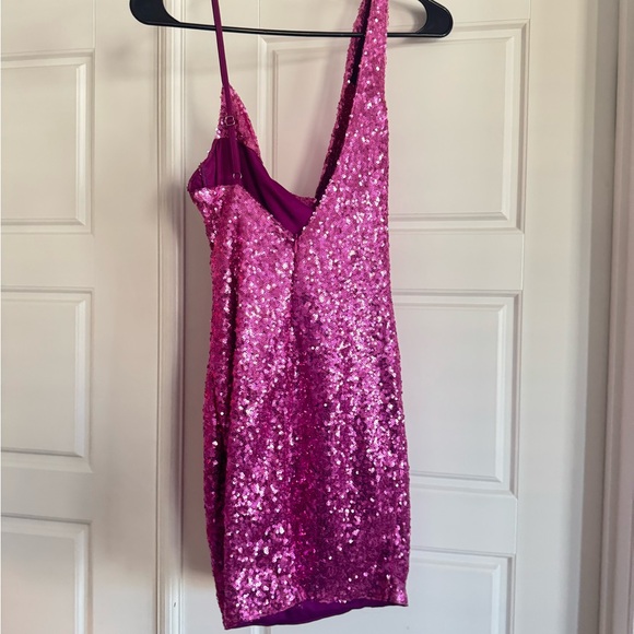 Hello Molly One Shoulder Pink Sequin Dress - Picture 9 of 9